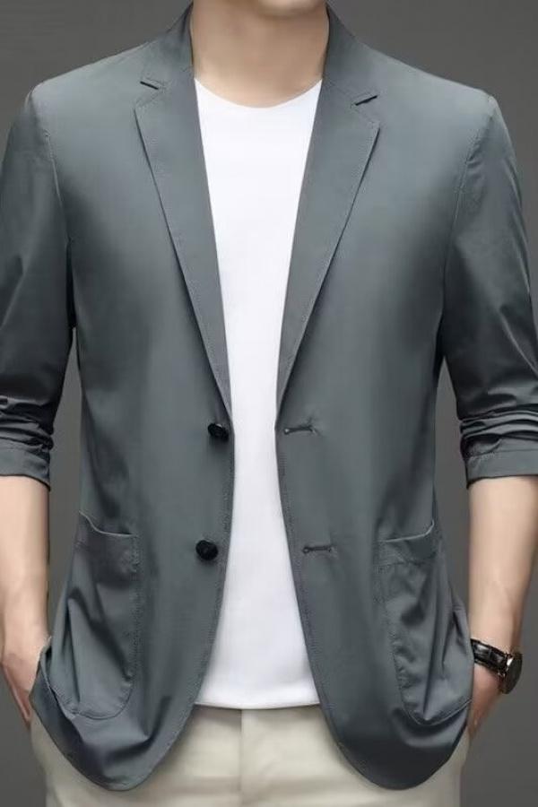Product Introduction of 【M-4XL】Classic men Korean suit jacket lightweight thin style Ice Silk sunscreen fashion all-match casual shirt slim-fit cool suit cardigan men 26