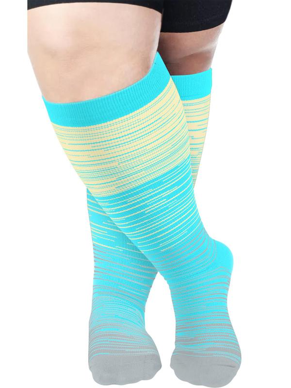 Plus Size 2 Pairs Striped Print Compression Over The Knee Socks, Athletic Running Socks, Soft Comfy Breathable Sports Socks for Women & Men Plus Size Outfits 2024 2
