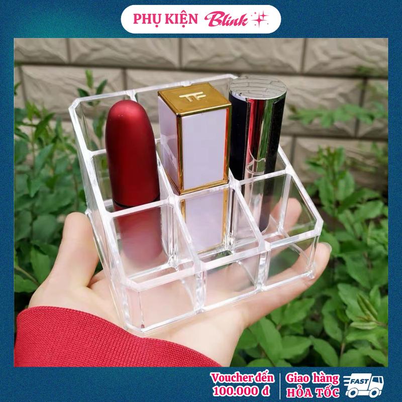 Kệ son 9 ô khay để son môi trong suốt trang trí góc trang điểm,tiết kiệm diện tích và dễ dàng chọn màu