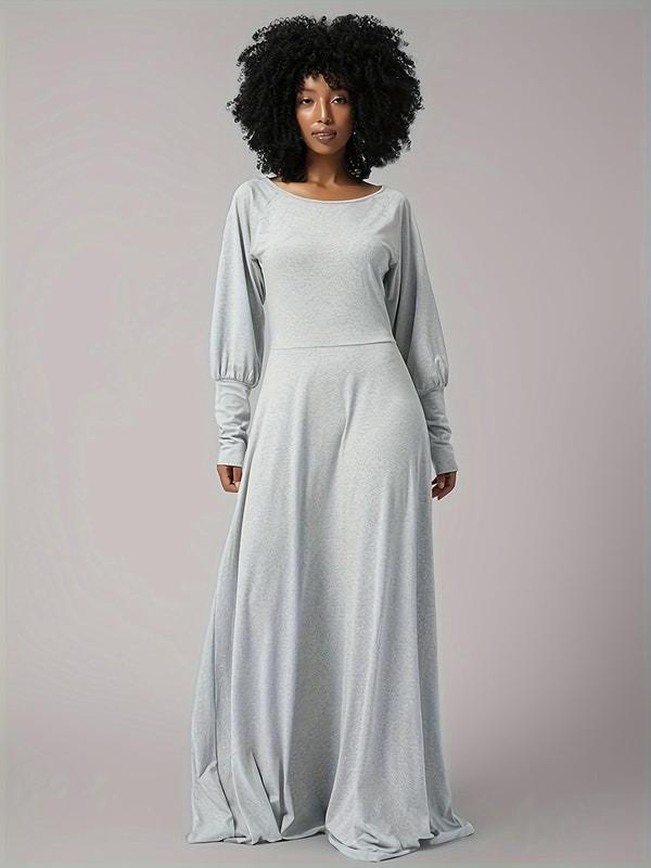 Plain Bishop Sleeve Long Dress, Dresses for Women, Casual Long Sleeve Round Neck Dress for Fall & Winter, Women's Clothing for Daily Wear