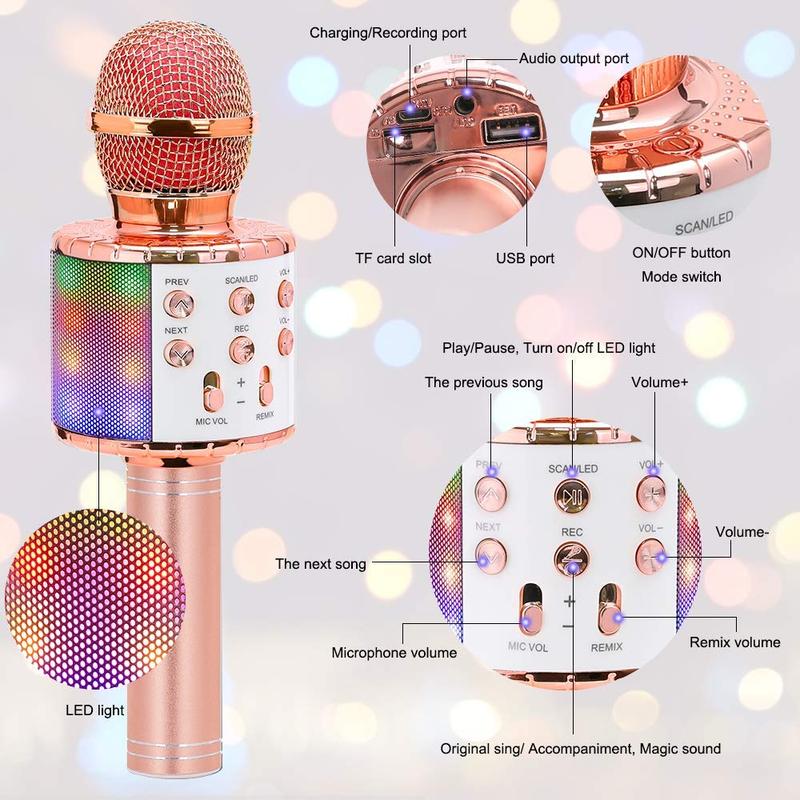 Product Introduction of Micro Karaoke Không Dây, Loa Cầm Tay Bluetooth, Máy Nghe Nhạc KTV Gia Đình, Có Đèn LED Nhảy Múa, Chức Năng Ghi Âm, Thích Hợp Cho Trẻ Em 7