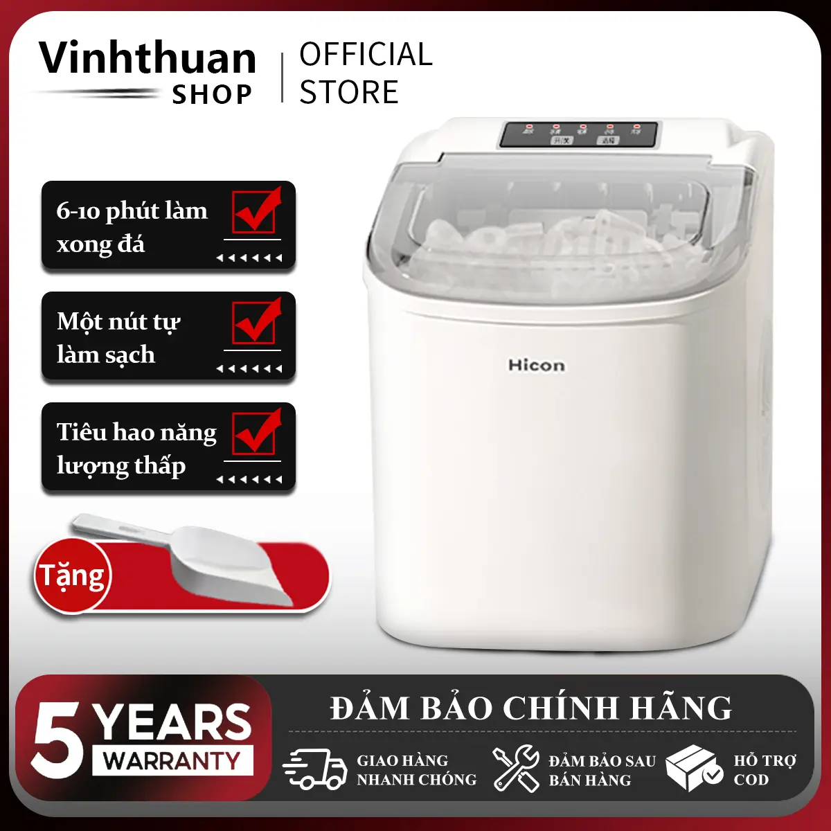 Máy làm đá mini công suất lớn hoàntoàn tự động 15kg đá Tạo Đá Siêu Tốc Trong 6 - 8 Phút BH12 Tháng