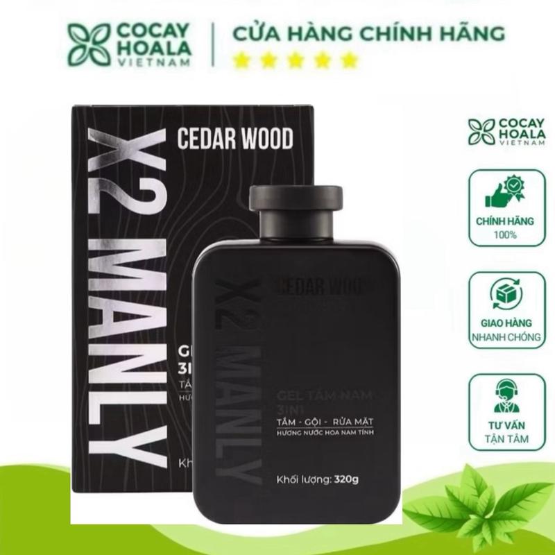 Sữa tắm nam X2manly 3in1 cocayhoala– Gel tắm giúp hỗ trợ cải thiện mụn lưng – Hương gỗ trầm nam tính - 320g m