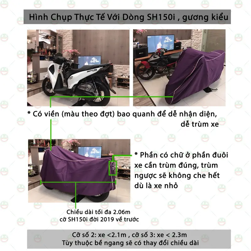 [Loại Lớn - Dày] Áo Bạt Phủ Trùm Xe Máy KhoNCC Che Mưa Nắng Dòng Xe Lớn SH 125 150i , Moto Z1000 CBR1000 - NQL-BPXMT Phủ Xe 6