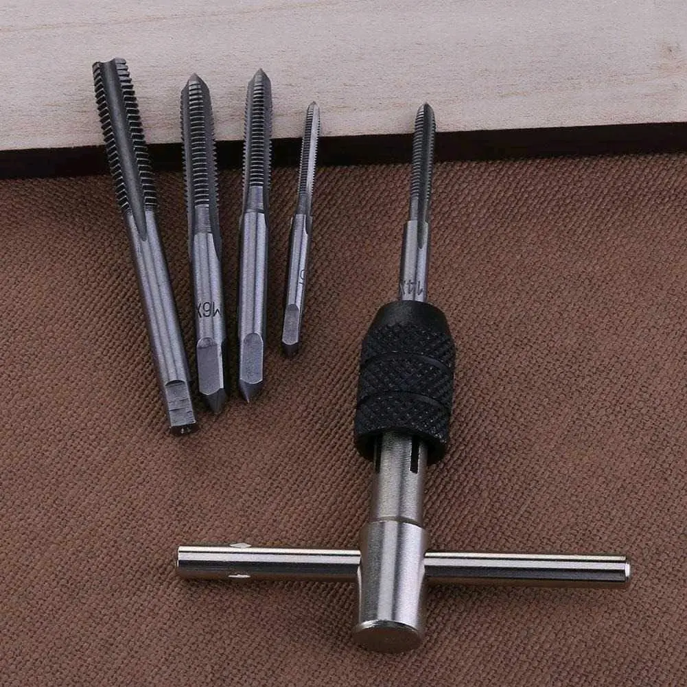 Alat Tap Hand Tapping untuk Membuat Ulir/Drat Baut ukuram M3 M4 M5 M6 M8 + Gagang Pegangan (Pembuat Drat) material Baja HSS