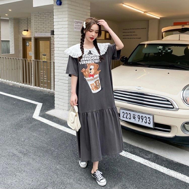 Váy suông xám đuôi cá phối cổ bèo trắng điệu đà QC giá tốt nhất Nữ Nữ Women Voi 4
