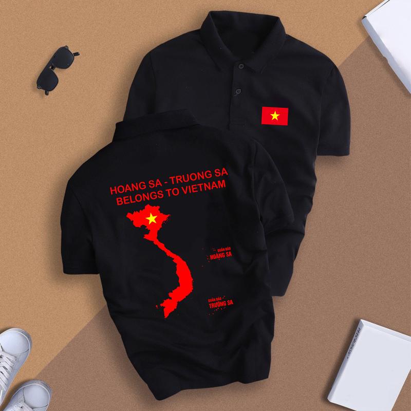 [CÓ ÁO CHO BÉ] Áo Polo in Bản Đồ Việt Nam Vải CVC thoáng mát,Thanh Lịch Trẻ Trung Menswear Top Có Cổ Tre Ngắn Tay Đen Tay Ngắn