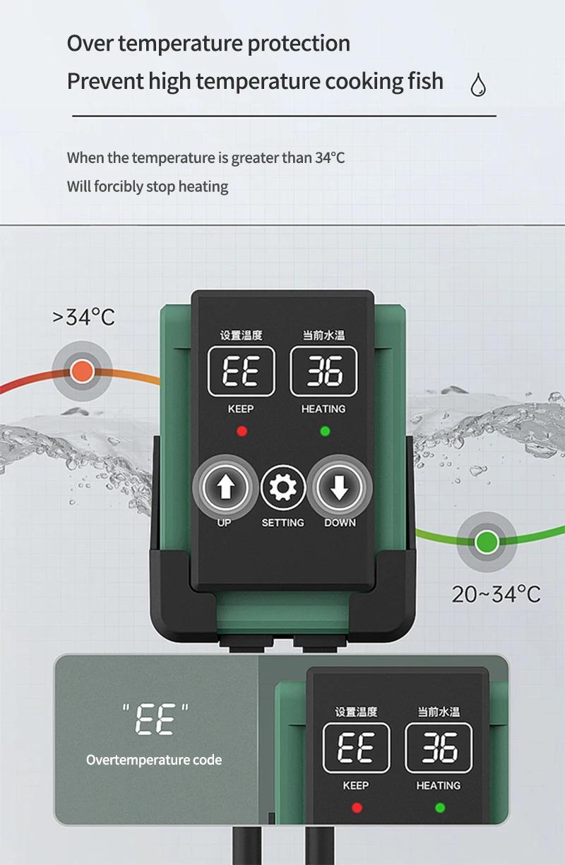 Product Introduction of New Aquarium Submersible Heater Fish Tank LCD Display Adjustable Water Heating Rod Constant Auto Temperature 17
