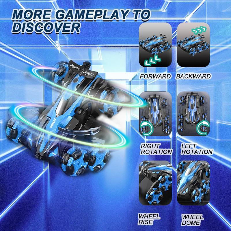 Spray Drift 360 Degree Spin Stunt Rc Car, 2.4GHZ Watch Sensor Dual Remote Control 6 Wheel Stunt Car, Rechargeable Toy Car with Lights and Music, Holiday Gift, Christmas Gift, Santa Presents, Secret Santa Funny Gift 4