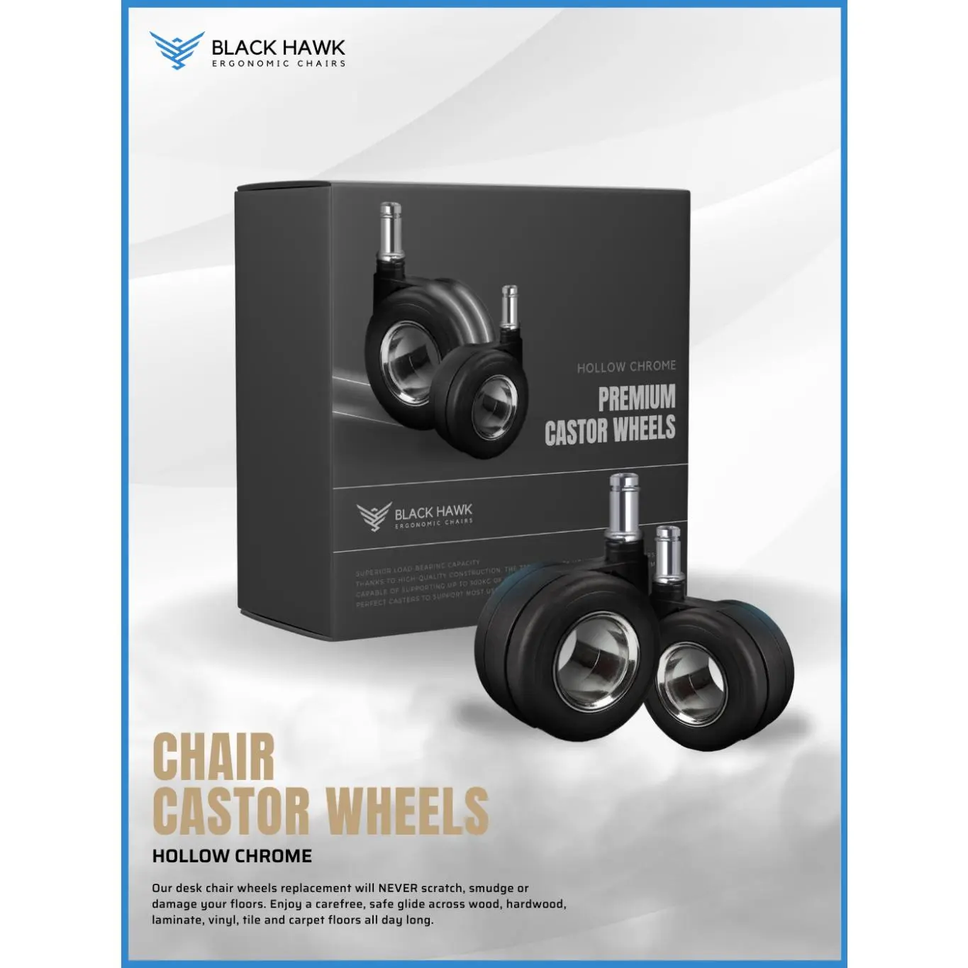 🦅(͢I͢N͢ ͢S͢T͢O͢C͢K͢S͢)͢ Black Hawk Hollow Chrome Chair Castor Wheels | Chair Wheels | Office Chair | Gaming Chair |