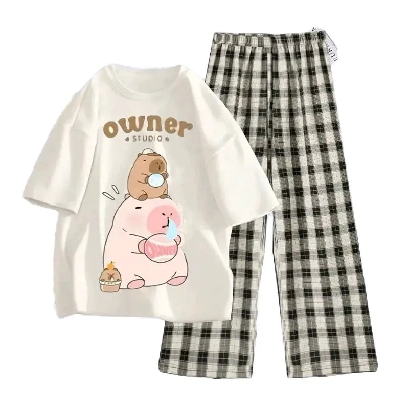 (17-55kg) Bộ Đồ Quần Kẻ Caro Xuông cho bé gái + Mích Áo phông Form Rộng Tay Lỡ OWNER Siêu xinh 0