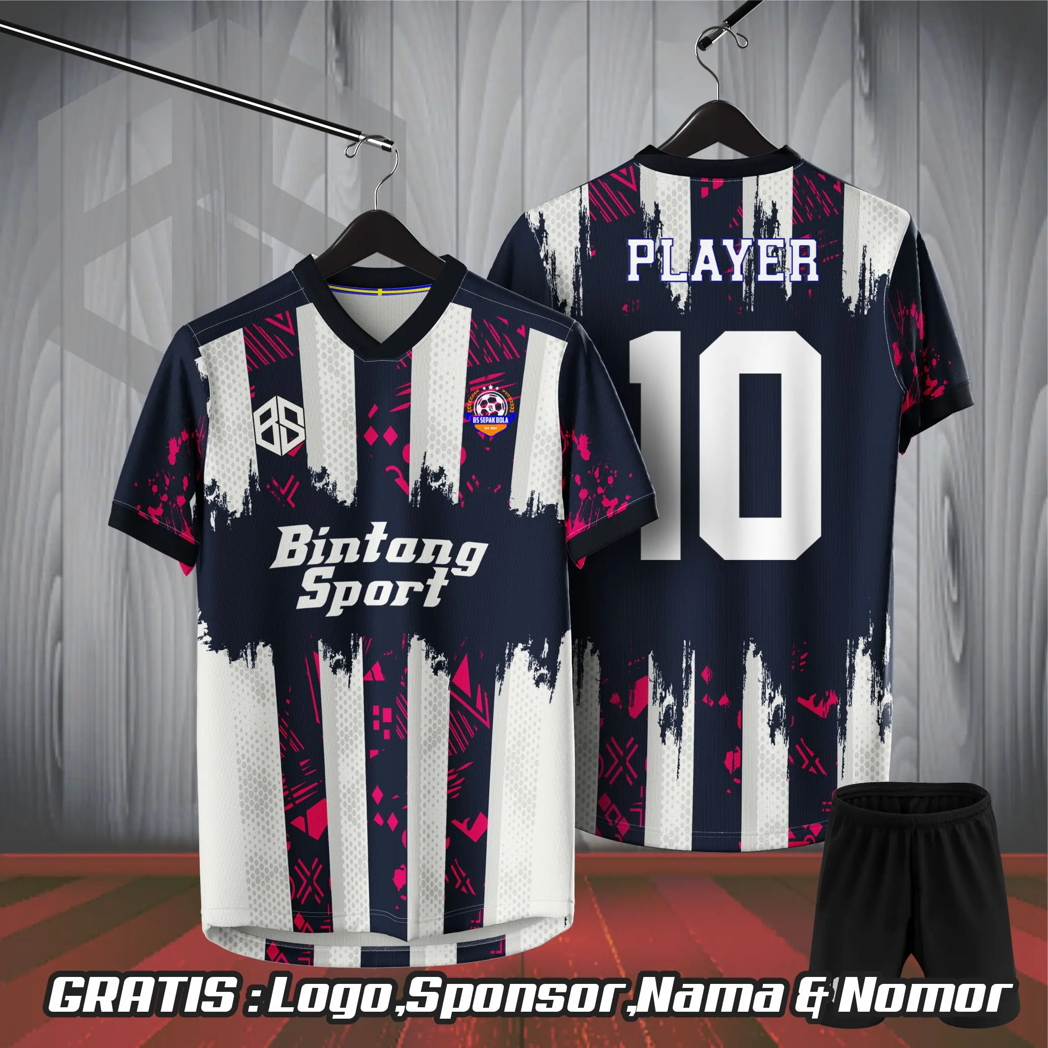 Jersey Futsal printing jersey bola jersey badminton navy magenta splash jersey bola printing Baju