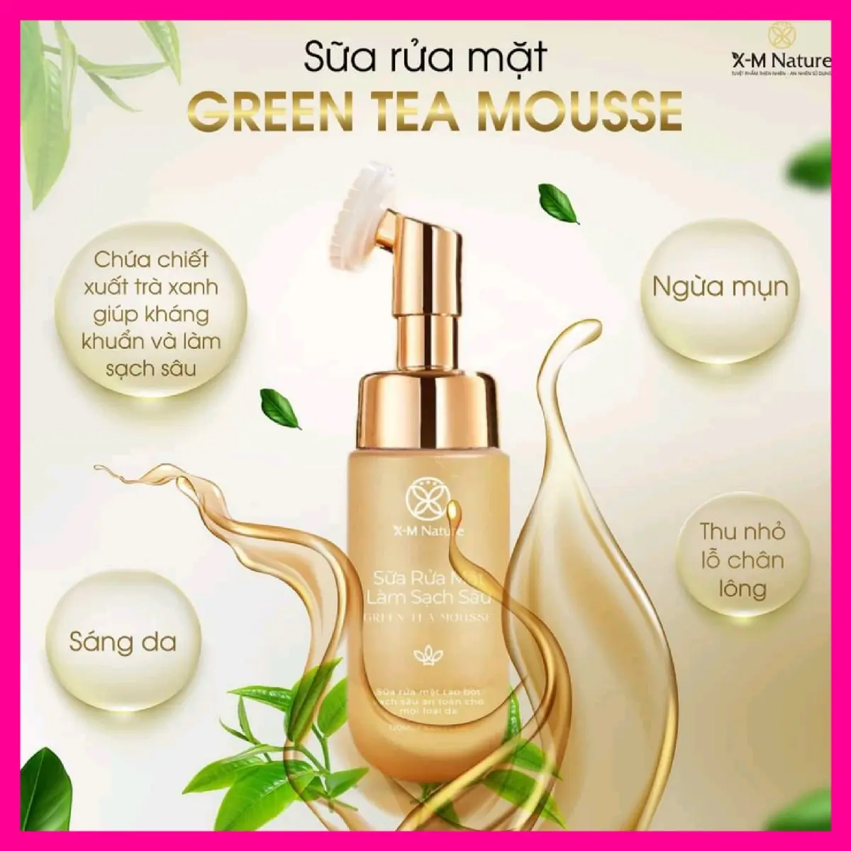 Sữa Rửa Mặt Trà Xanh Có đầu cọ Tất cả các loại da