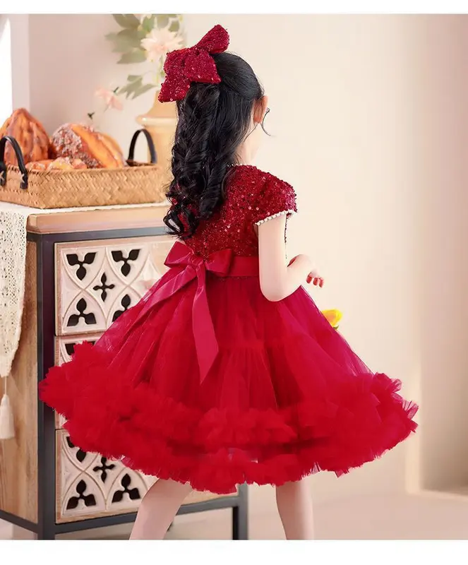 [KIDSFASHIONKOLEKSI] 1046 Dress Pesta Anak Perempuan Payet Pin Cherry Brenda Princess Free Pita 4