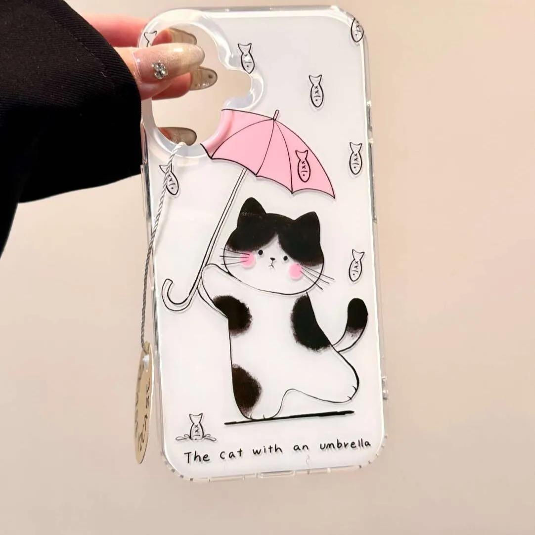 เคสโทรศัพท์มือถือ สองชั้น ลายปลาเล็กและลูกแมว ร่ม เคสนิ่ม เข้ากันได้กับ iPhone X/XS, iPhone IMD, ช่อ