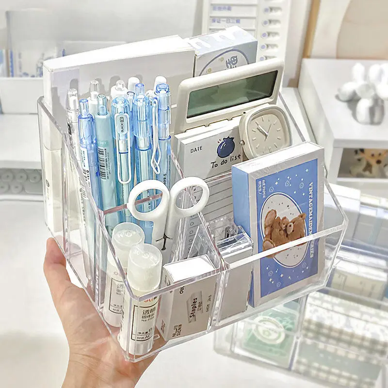 Transparent Acrylic Desktop Stationery Large Capacity Debris Division Desk Storage Shelf Organizer Box