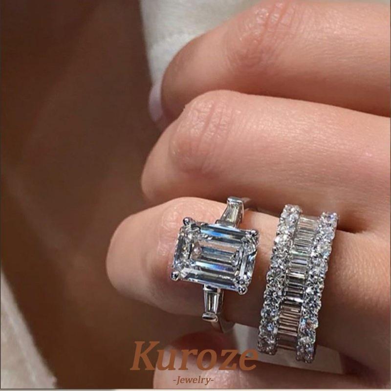 Kuroze 925 Silver New Ring Set Luxury Women Zircon Couple Rings Engagement Jewelry 2