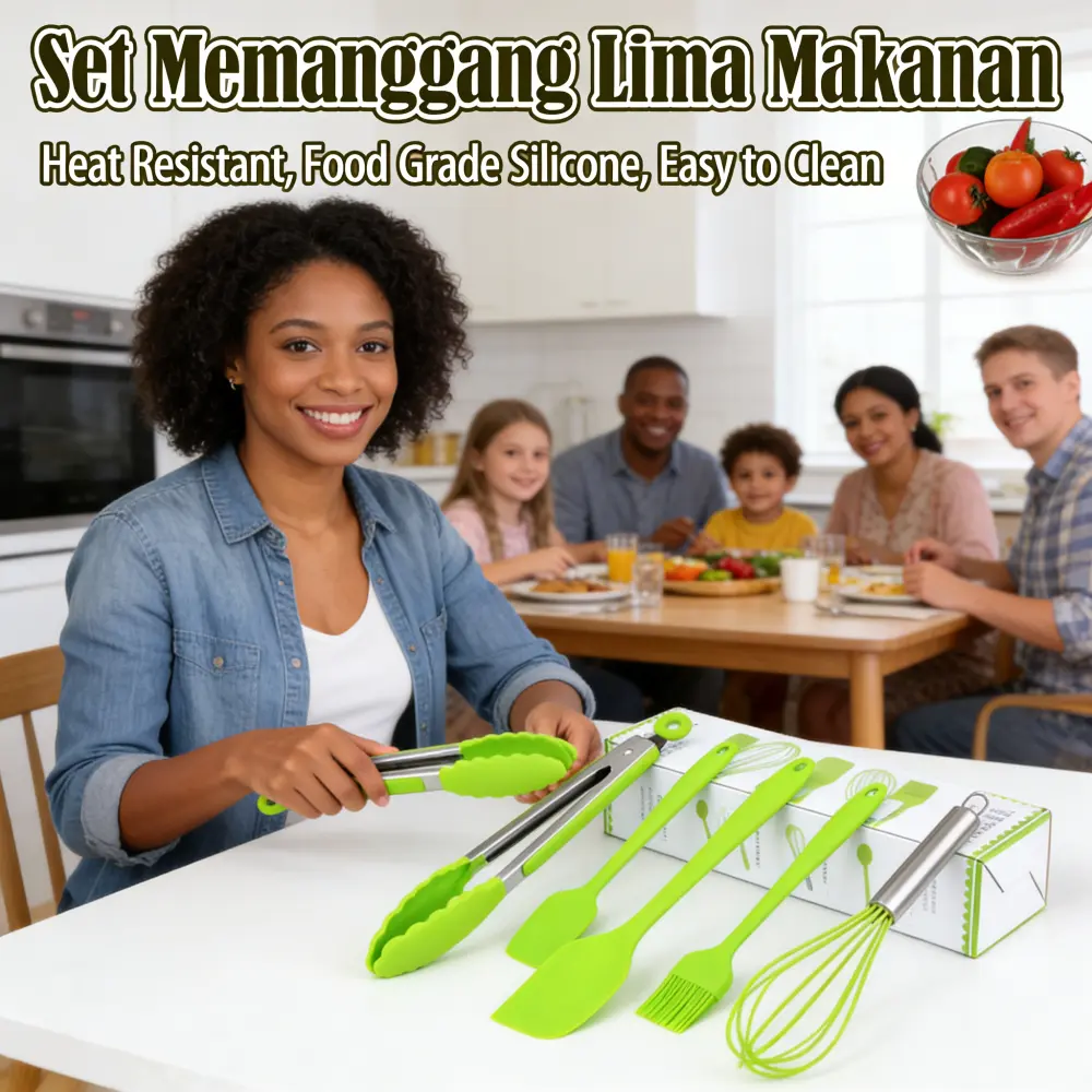 Set Peralatan Dapur Kukus & Memanggang 5 Pecahan: Penjepit Makanan, Pengocok Telur, Pengikis, Kuas Minyak, Alat Kukus, Kumpulan Peralatan Memasak & Barbekyu, Kualitas Terbaik untuk Resep Dapur