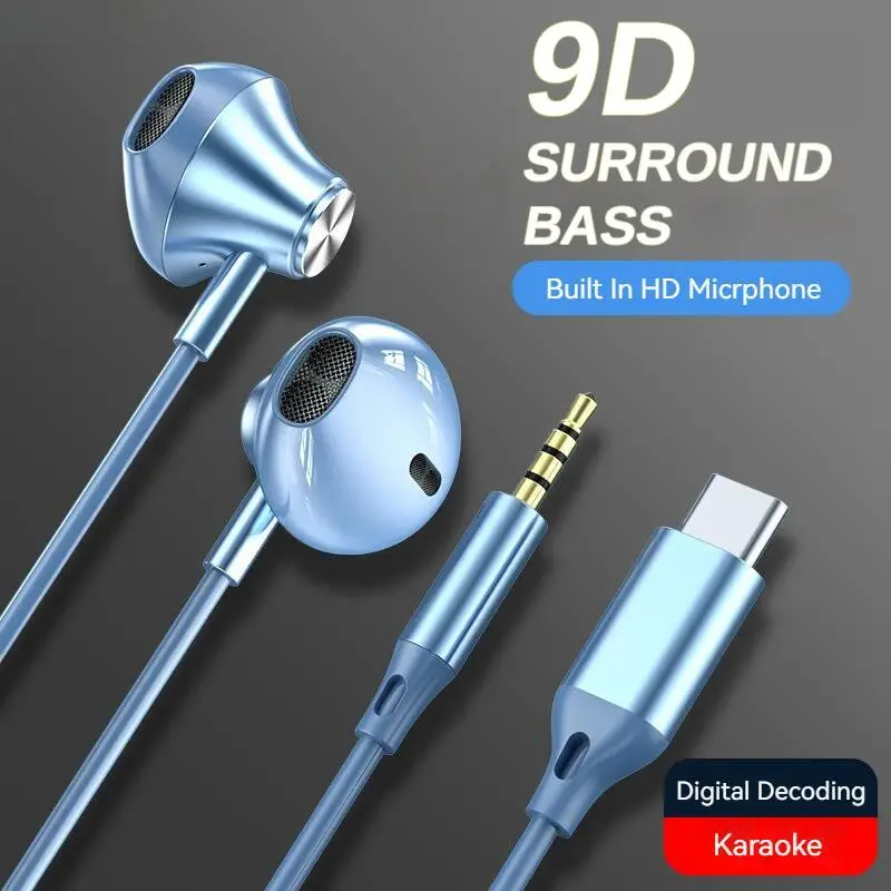 9D Stereo Type 3.5mm Gamers Headsets Wired In-ear Headphone HiFi Bass Earphones for  Earbud In Mic Handsfree