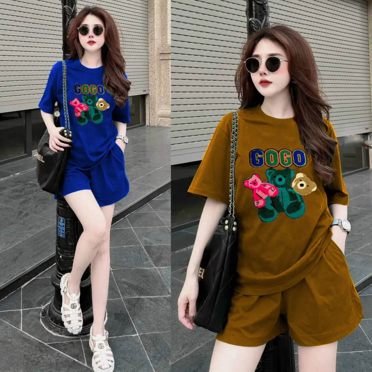 Set đồ bộ thời trang Logo Gấu Go Go Mặt bông, kiểu dáng phom rộng