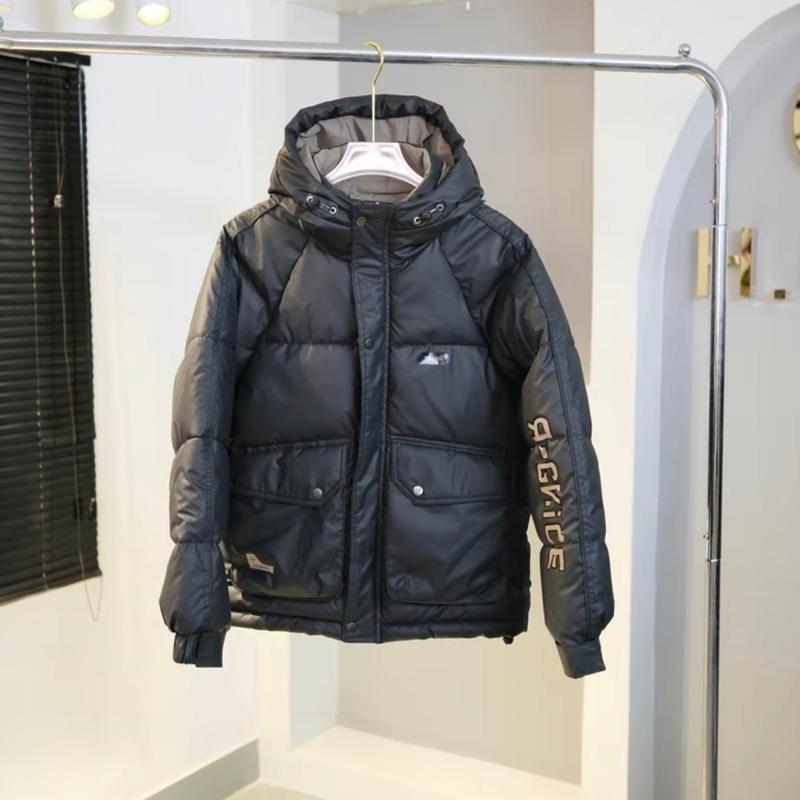 Áo Phao Nam Mũ Liền Túi Hộp 2024, Dáng Xuông Có Bo Rút - 4 Màu Đen, Nâu, Be, Xám Menswear áo khoác Có Túi