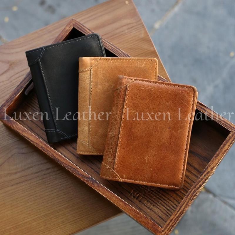 Ví Đứng Nam Da Bò Sáp Ngựa Điên Cao Cấp, Để Vừa Mọi Loại Giấy Tờ, Thích Hợp Để Làm Quà Tặng, Luxen Leather, Trơn Wallet Leather