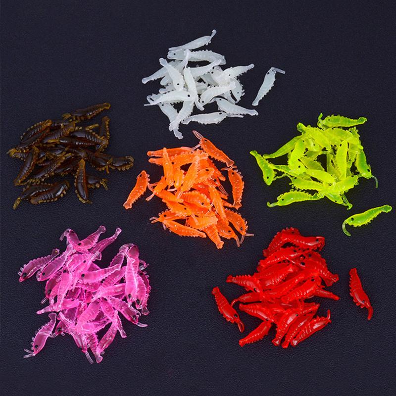 100pcs Simulation Shrimp Fishing Lures Bait 2.8cm Luminous High-elastic Soft Glow Artificial Sabiki Rig Lures Drop for Bass Walleye Trout Crappie #383563 4