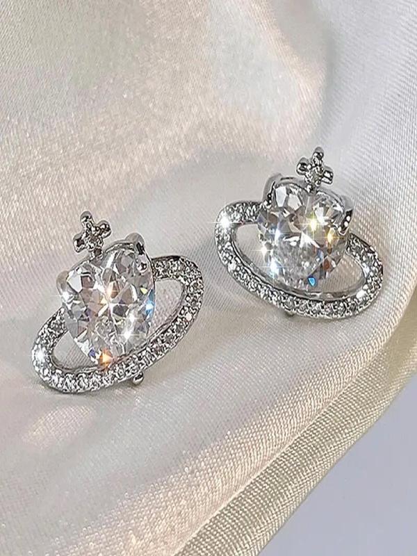 2024 New Style Heart & Planet Design Rhinestone Decor Stud Earrings, Elegant Jewelry for Women, Trendy All-match & Exquisite Jewelry for Birthday Gift 0