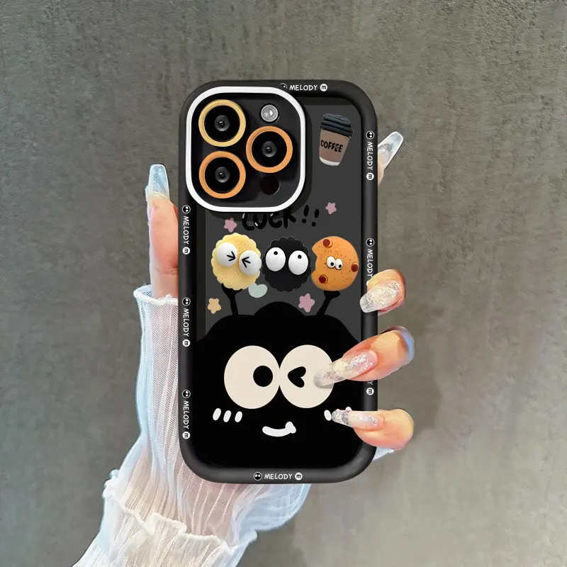 Case HP Untuk Realme C51 C61 C51s C35 C63 C67 C55 Note 60 C53 C12 C11 5i C15 C31 C20 C21Y C30 C21 C17 11 8i 9i 6i 7i 5s C25 Note 50 C25Y C33 NARZO N63 N61 Keberuntungan Lucu Kartun Lucu Bola Batubara Hitam Kopi Soft Cover 4