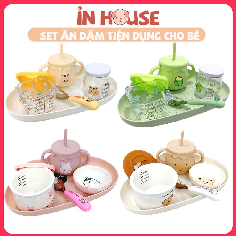  Set ăn dặm Tiện Dụng cho bé ăn dặm kết hợp cốc tập hút 3 giai đoạn bằng silicon và cốc thìa bát chia vạch 