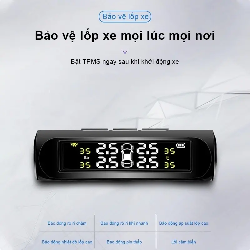Cảm Biến Áp Suất Lốp Ô Tô,Xe Hơi Gắn Ngoài Cao Cấp,Pin Sạc Năng Lượng Mặt Trời, Màn Hình LCD CZ11 2
