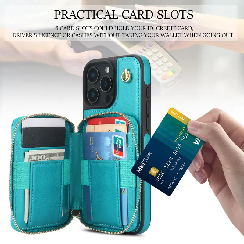 Fashionable Quilted Pattern Zipper Phone Case with Card Slot & Hand Strap, PU Leather Phone Cases for iPhone 16 Pro Max 15 Plus 14 Plus 13 12, Cover 4
