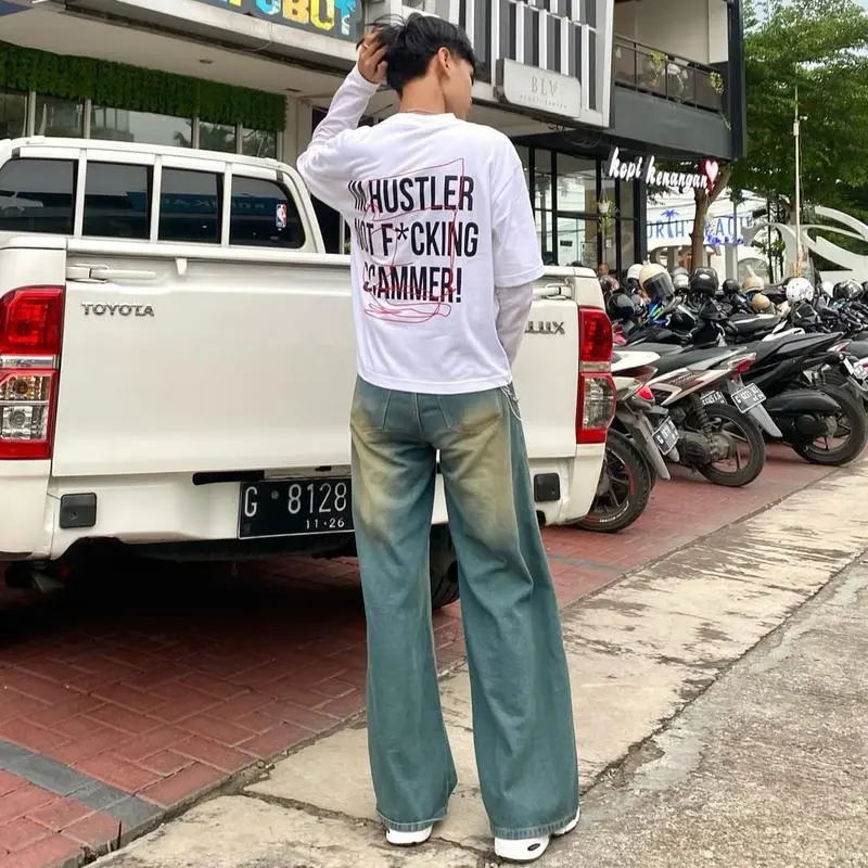 (GREEN RETRO Rare) Celana Baggy Jeans Gombrong Celana Skena Vintage Retro Denim Panjang Boyfriend Wanita 3