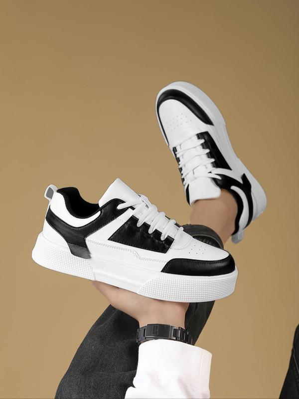 Men's Sporty Minimalist Lace Up Low Top Trainers As Gift, Back To School 2024 Summer Platform Skate Sneakers, Non-slip Boy's Walking Shoes,  Men's Shoes 5
