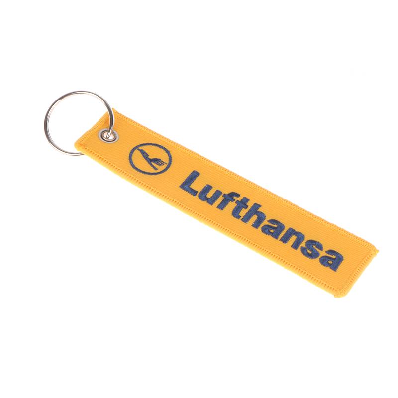 Product Introduction of 1Pc Yellow Lufthansa Keychains Trinket Embroidery Key Tag Label Keyring Flight Crew Pilot Key Chain Gift 19