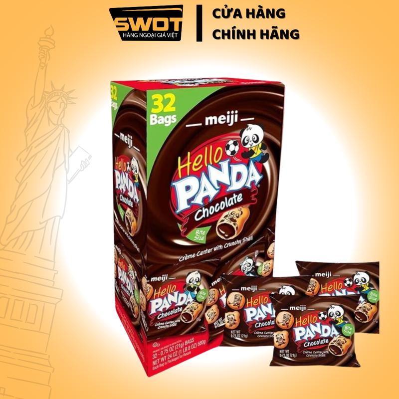 Bánh gấu nhân kem Socola Meiji Hello Panda 680g 32 gói Mỹ, Bánh Chocolate Creme Filled Cookies cao cấp, Ăn Vặt thơm ngon Snack Food - SWOT