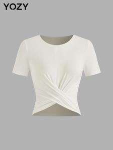 YOZY  Women's Plain Crop Tee, Casual Minimalist Short Sleeve T-shirt for Summer, Elegant Ladies Clothes for Daily Wear, Classy Top