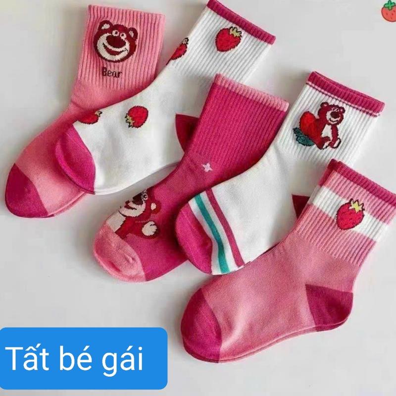 Combo 10 đôi tất dệt kim gấu dâu hòng bé gái 1-9 tuổi chất đẹp Len