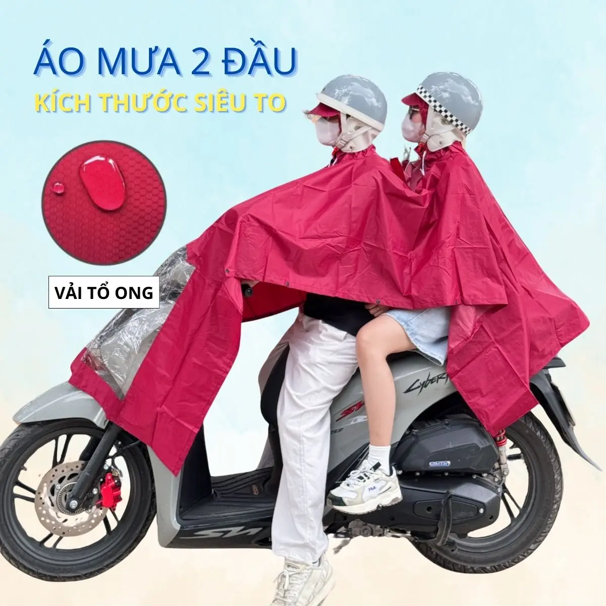 Áo Mưa 2 Đầu Cao Cấp HOT TikTok - Siêu To, Vải Da Cá Chống Thấm – Dành Cho 2 Người Đi Xe Máy