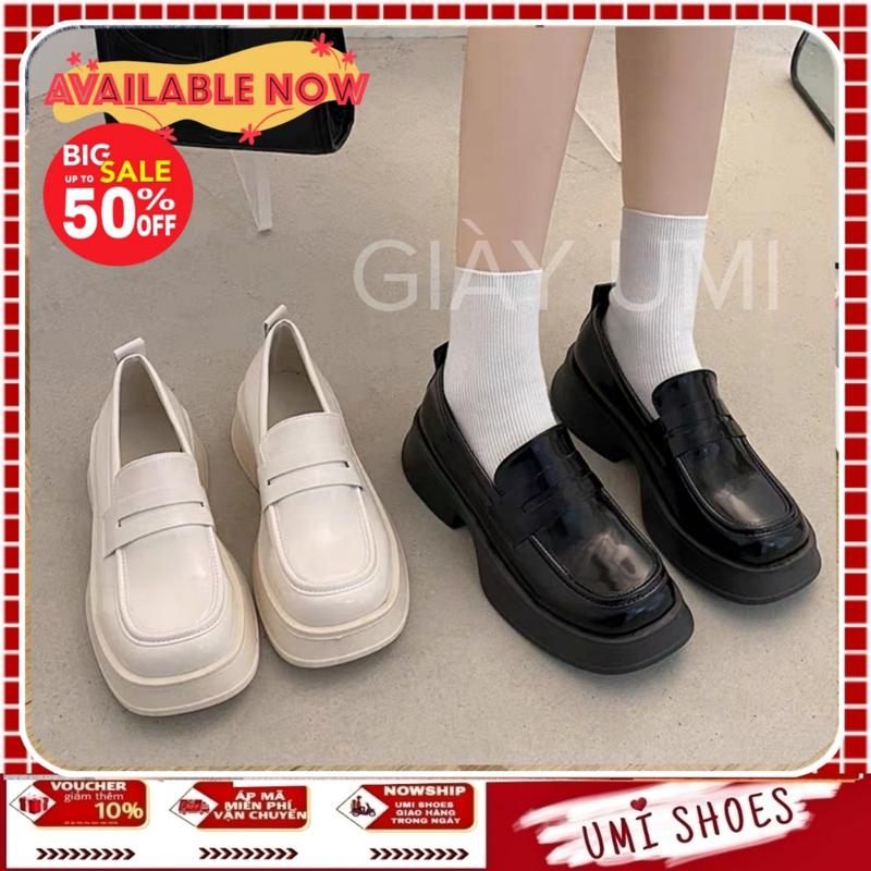 Giày LOAFER nữ da bóng mũi vuông năng động ôm chân co giãn đế bằng đơn giản trẻ mới hot đẹp hot