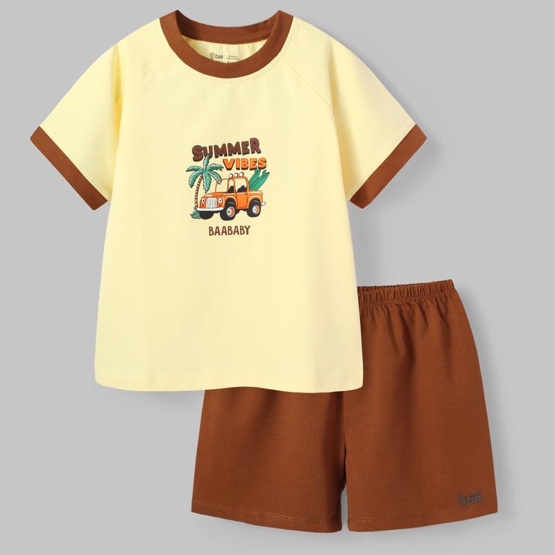 [DEAL SỐC] Đồ bộ cho bé trai Thun cotton ngắn tay in nổi họa tiết khủng long, Phi thuyền 12kg-35kg Vải Cotton - B-BC-DB04N-06 2