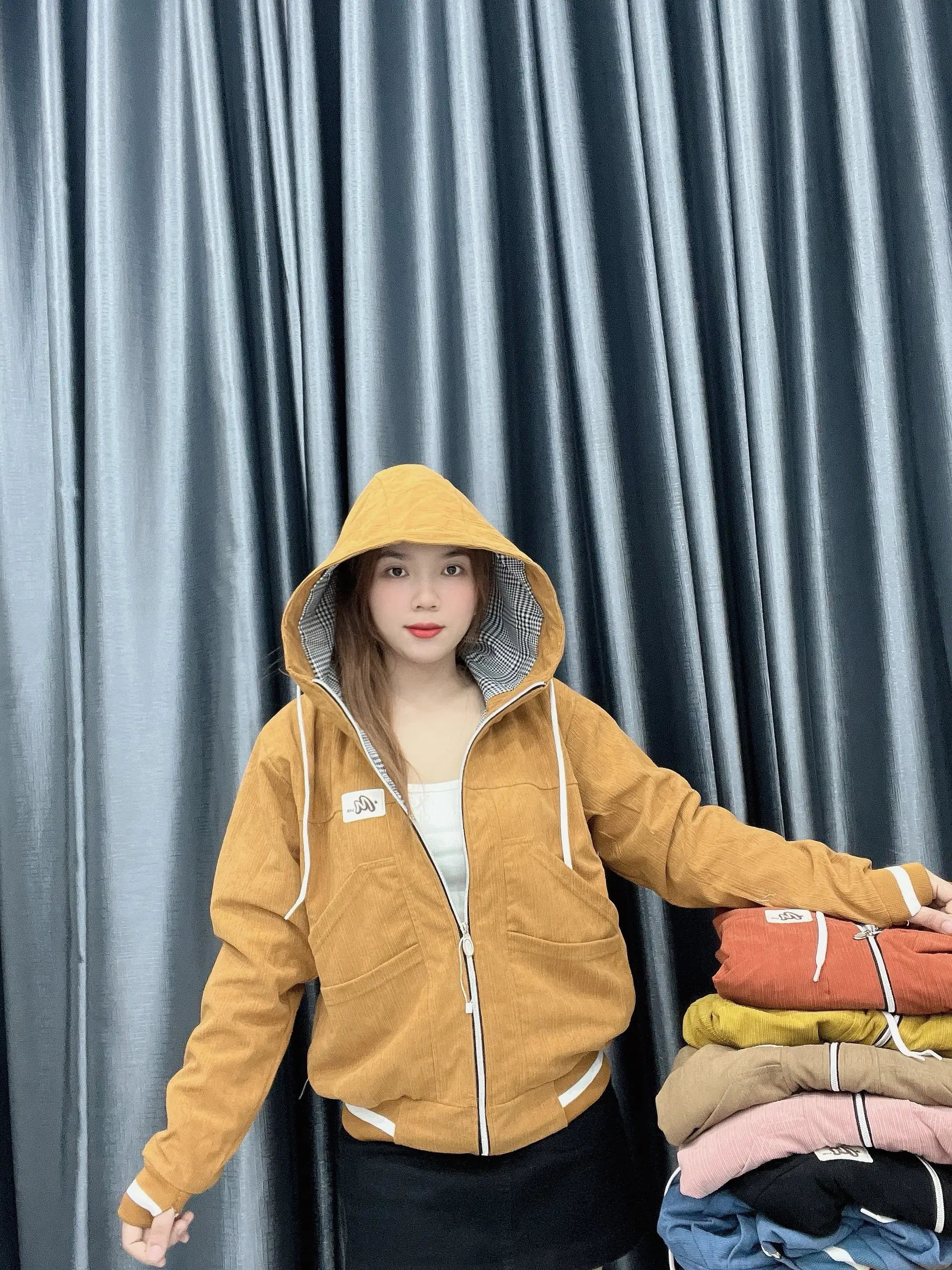 Áo Khoác Nữ Form Rộng - Áo Khoác Nhung Gân 2 Lớp , Lót Caro full size ML Dưới 80kg. Jacket Top