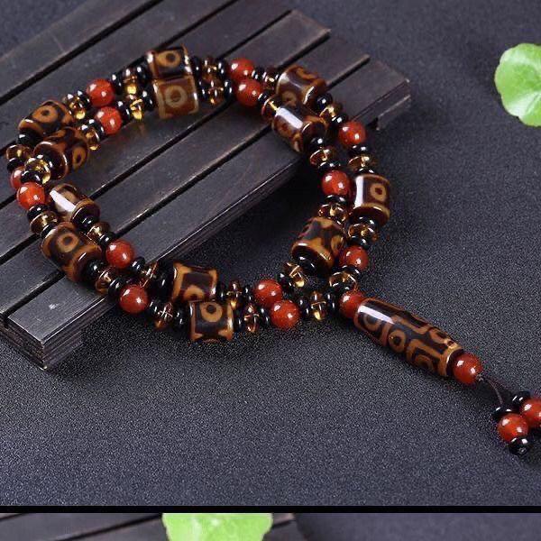 Product Introduction of Vòng Cổ Mã Não Dzi Ba Mắt Chín Mắt Tây Tạng Tự Nhiên, Vòng Tay Hạt Phật, Vòng Tay Unisex, Năm 2025 Phong Cách Dân Tộc 4