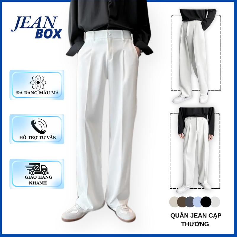 Quần âu nam nữ nửa cạp chun ống suông màu trắng JEAN BOX phong cách Hàn Quốc Pants Menswear