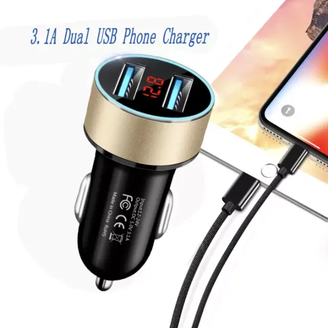 Car Charger Colokan Charger Mobil 2 Ports 3.1A 12V-24V Output 5
