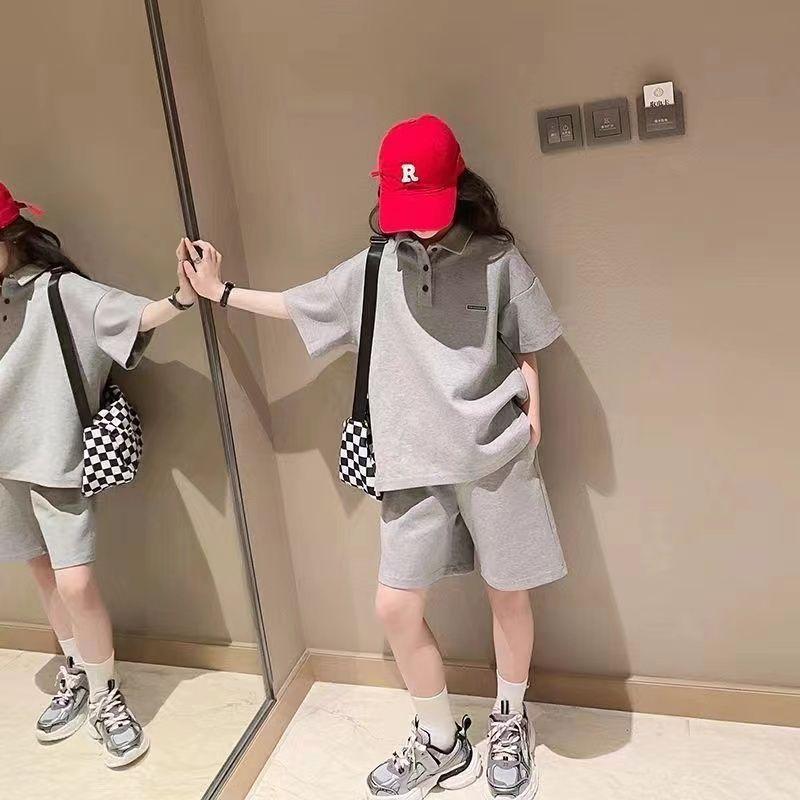 Bộ Đồ Mùa Hè Cho Bé Gái, Phong Cách Hàn Quốc, Cổ Polo Thường Ngày Quần Đùi ngắn Tay, Bộ Đồ Hai Mảnh Thể Thao Thời Trang, Thời Trang 2025 Áo Women 4