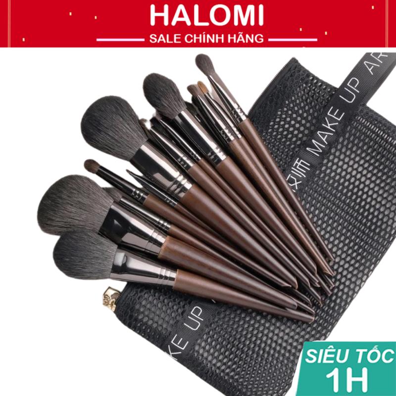 Bộ cọ trang điểm 22 cây Halomi lông thú tự nhiên cán gỗ cho trang điểm chuyên nghiệp và cá nhân
