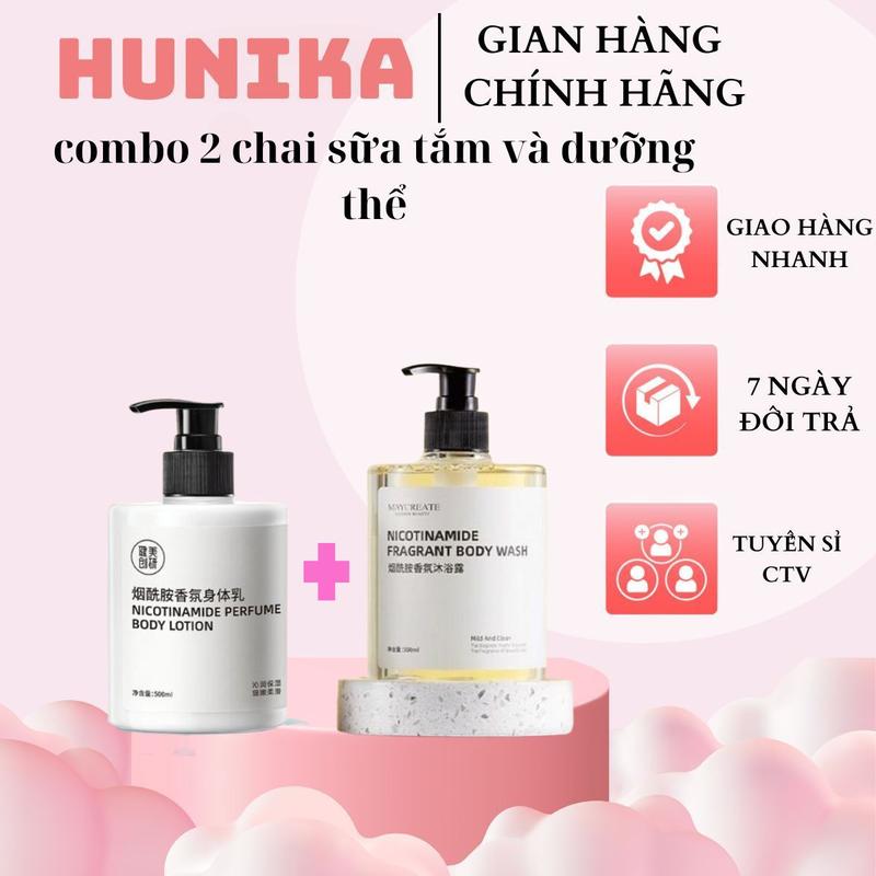 COMBO 2 CHAI  Sữa Tắm + Dưỡng thể  MAYCREATE Dưỡng Trắng Dưỡng Ẩm  Cho BoDy 500ml - HUNIKA