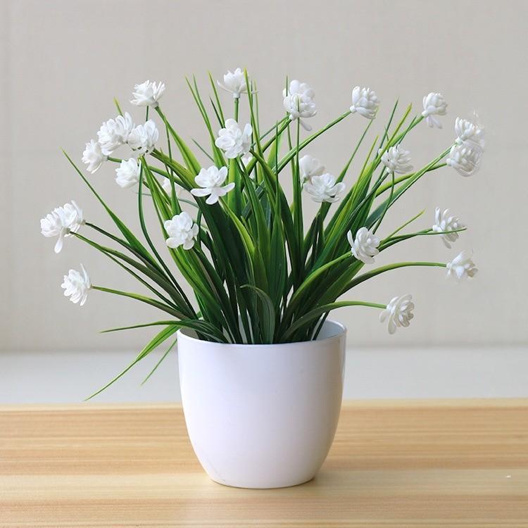 Chậu Hoa Nhài Giả Hoa Decor Trang Trí Phòng Khách Bàn Làm Việc