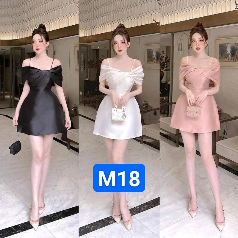 Váy đầm thiết kế chất Tafta trễ vai xoắn chân váy chữ A Nữ Khuy Women Dress